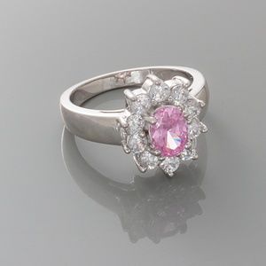 Pink AAA Grade CZ,  Sterling Silver, Size Size 7